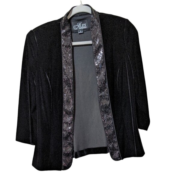 Alex Evenings 3/4 Sleeve Scoop Neck Stretch Velvet jacket Sequin detail collar S - Picture 8 of 8
